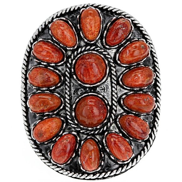 Huge SW REAL Red Coral in Platinum RH oxi-SS - Picture 5 of 5